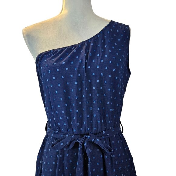PRETTY GARDEN Womens Swiss Dot Navy One Shoulder Tiered Ruffle Midi Dress Size M - Picture 7 of 12